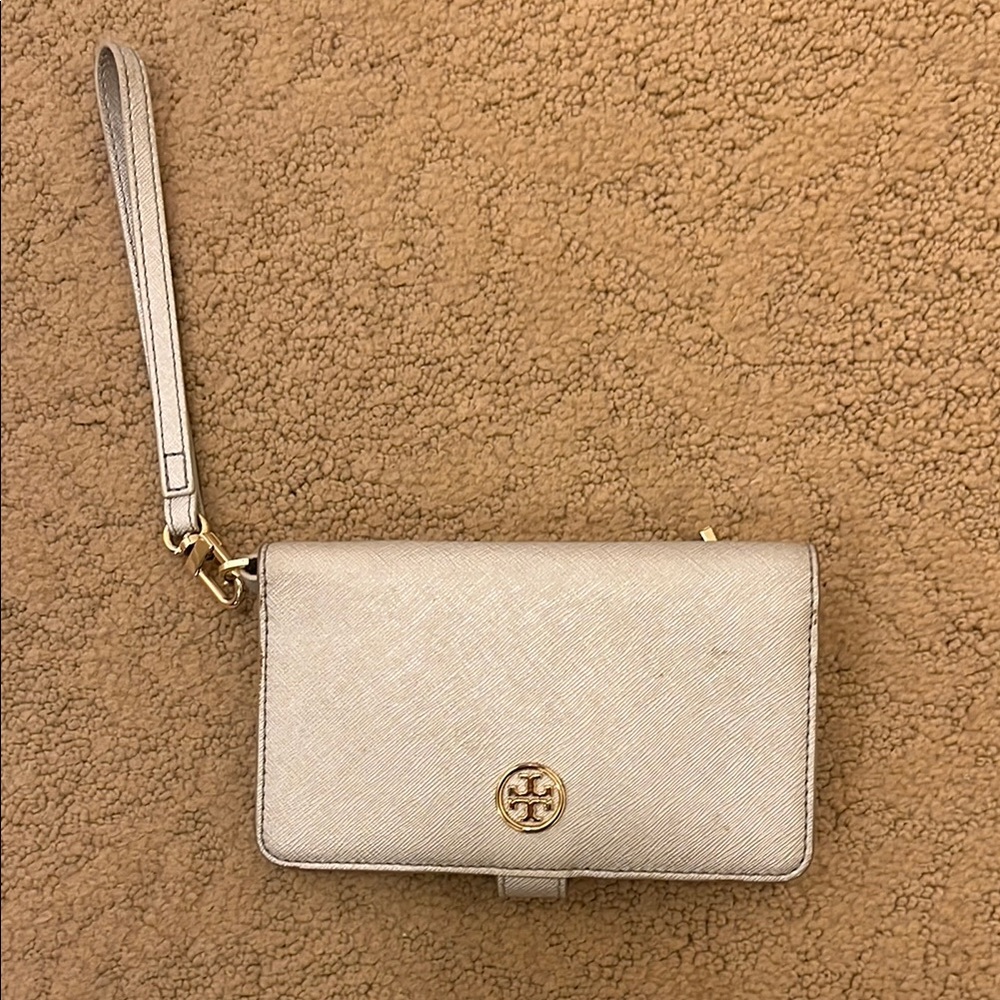 Tory Burch Silver Wristlet with Gold Accents